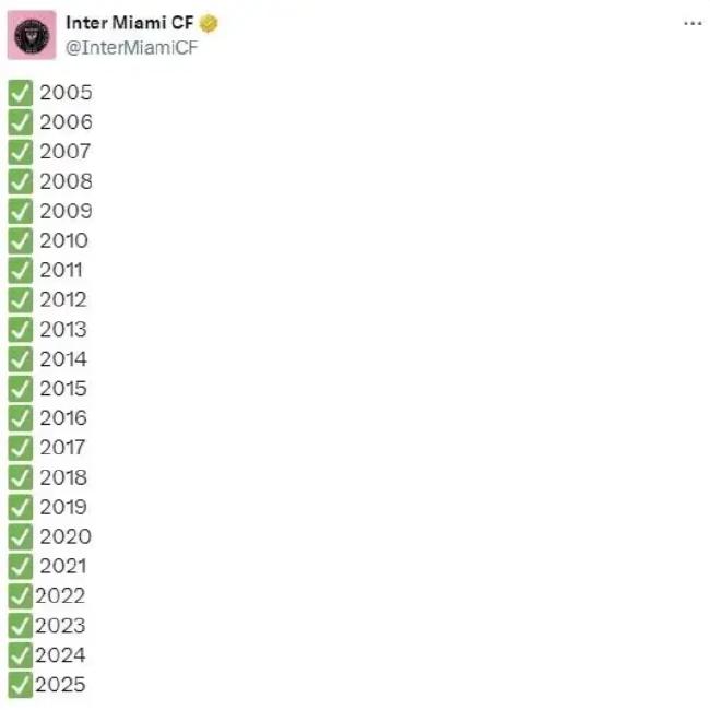 梅西2025年首球 迈阿密外洋晒梅西不竭21年进球